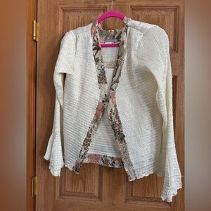 Alberto Makali Two Piece Cream Tank and Cardigan with Sequin Floral Accents